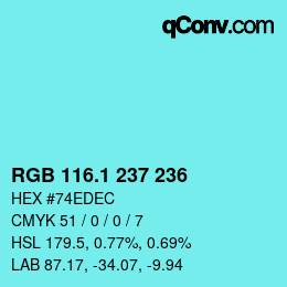 カラーコード: RGB 116.1 237 236 | qconv.com