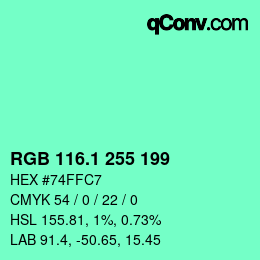 カラーコード: RGB 116.1 255 199 | qconv.com
