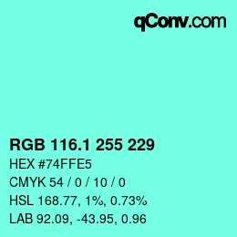 カラーコード: RGB 116.1 255 229 | qconv.com