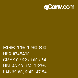 カラーコード: RGB 116.1 90.8 0 | qconv.com