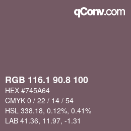Color code: RGB 116.1 90.8 100 | qconv.com
