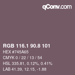 Color code: RGB 116.1 90.8 101 | qconv.com