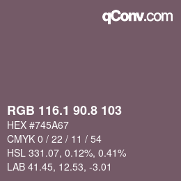 Farbcode: RGB 116.1 90.8 103 | qconv.com