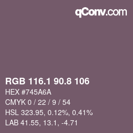 カラーコード: RGB 116.1 90.8 106 | qconv.com