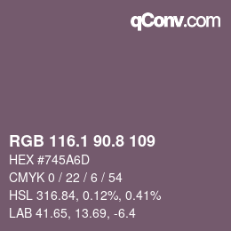 カラーコード: RGB 116.1 90.8 109 | qconv.com