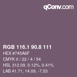 Color code: RGB 116.1 90.8 111 | qconv.com