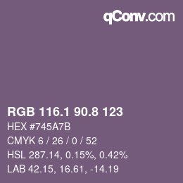 カラーコード: RGB 116.1 90.8 123 | qconv.com