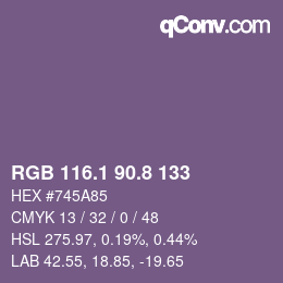 カラーコード: RGB 116.1 90.8 133 | qconv.com