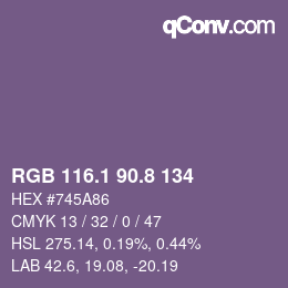 カラーコード: RGB 116.1 90.8 134 | qconv.com