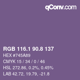 カラーコード: RGB 116.1 90.8 137 | qconv.com