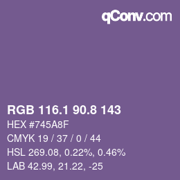 カラーコード: RGB 116.1 90.8 143 | qconv.com