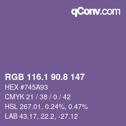 カラーコード: RGB 116.1 90.8 147 | qconv.com