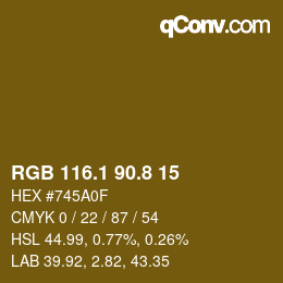 Color code: RGB 116.1 90.8 15 | qconv.com