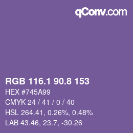 カラーコード: RGB 116.1 90.8 153 | qconv.com