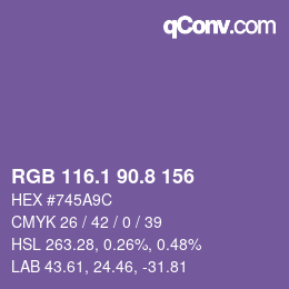 カラーコード: RGB 116.1 90.8 156 | qconv.com