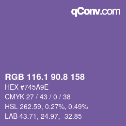 カラーコード: RGB 116.1 90.8 158 | qconv.com