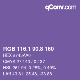 カラーコード: RGB 116.1 90.8 160 | qconv.com