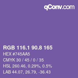 カラーコード: RGB 116.1 90.8 165 | qconv.com