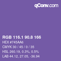 カラーコード: RGB 116.1 90.8 166 | qconv.com