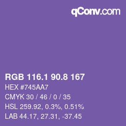 カラーコード: RGB 116.1 90.8 167 | qconv.com