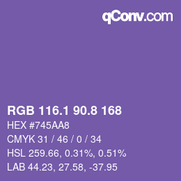 カラーコード: RGB 116.1 90.8 168 | qconv.com