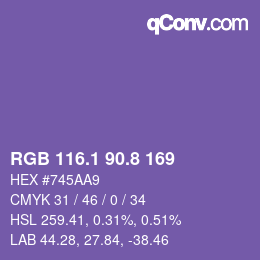 カラーコード: RGB 116.1 90.8 169 | qconv.com