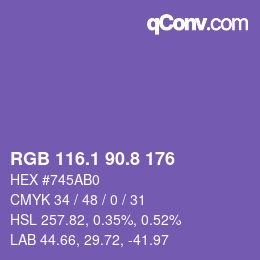 カラーコード: RGB 116.1 90.8 176 | qconv.com