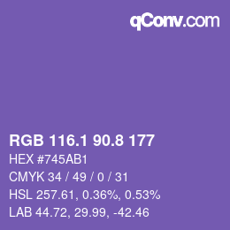 カラーコード: RGB 116.1 90.8 177 | qconv.com