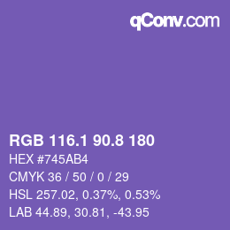 カラーコード: RGB 116.1 90.8 180 | qconv.com