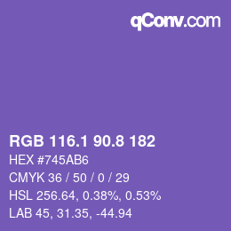 カラーコード: RGB 116.1 90.8 182 | qconv.com