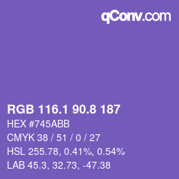 カラーコード: RGB 116.1 90.8 187 | qconv.com
