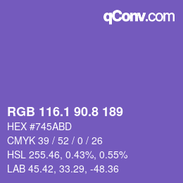カラーコード: RGB 116.1 90.8 189 | qconv.com