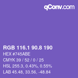 カラーコード: RGB 116.1 90.8 190 | qconv.com