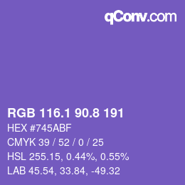 カラーコード: RGB 116.1 90.8 191 | qconv.com