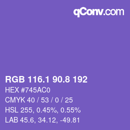 カラーコード: RGB 116.1 90.8 192 | qconv.com
