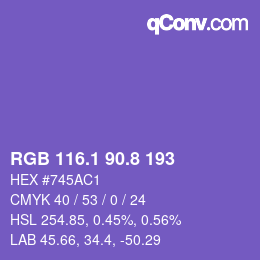 カラーコード: RGB 116.1 90.8 193 | qconv.com