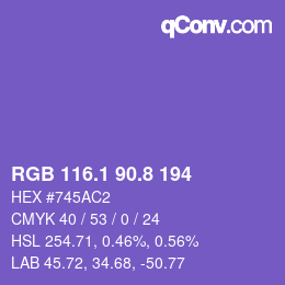カラーコード: RGB 116.1 90.8 194 | qconv.com