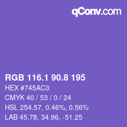 カラーコード: RGB 116.1 90.8 195 | qconv.com