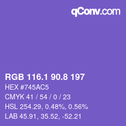 カラーコード: RGB 116.1 90.8 197 | qconv.com