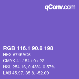 カラーコード: RGB 116.1 90.8 198 | qconv.com