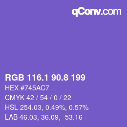 カラーコード: RGB 116.1 90.8 199 | qconv.com
