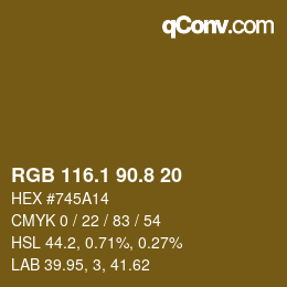 Color code: RGB 116.1 90.8 20 | qconv.com