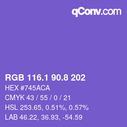 カラーコード: RGB 116.1 90.8 202 | qconv.com