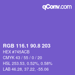 カラーコード: RGB 116.1 90.8 203 | qconv.com