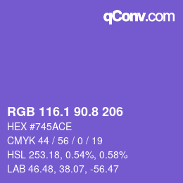 カラーコード: RGB 116.1 90.8 206 | qconv.com