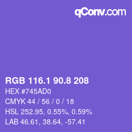 カラーコード: RGB 116.1 90.8 208 | qconv.com