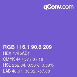 カラーコード: RGB 116.1 90.8 209 | qconv.com