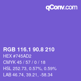 カラーコード: RGB 116.1 90.8 210 | qconv.com