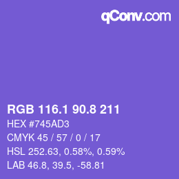 カラーコード: RGB 116.1 90.8 211 | qconv.com