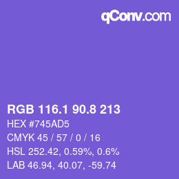 カラーコード: RGB 116.1 90.8 213 | qconv.com